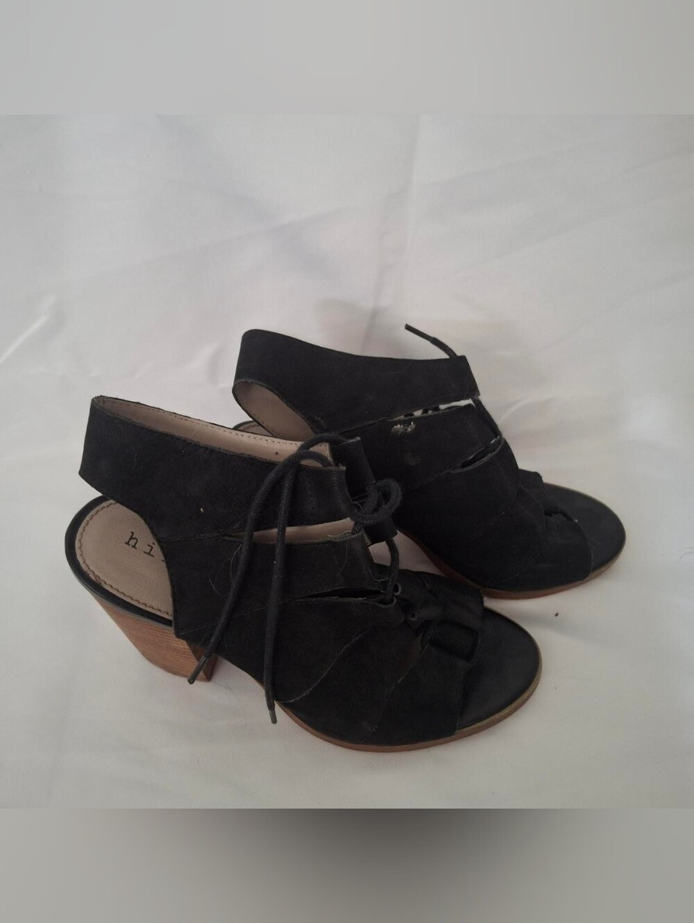 hinge Black Suede Lace-Up Block Heel Sandals